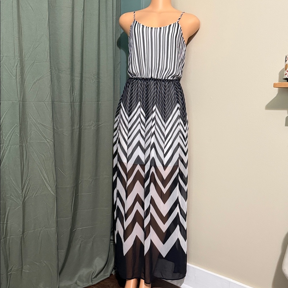 Candie's Black and White Striped Chevron Maxi Dress